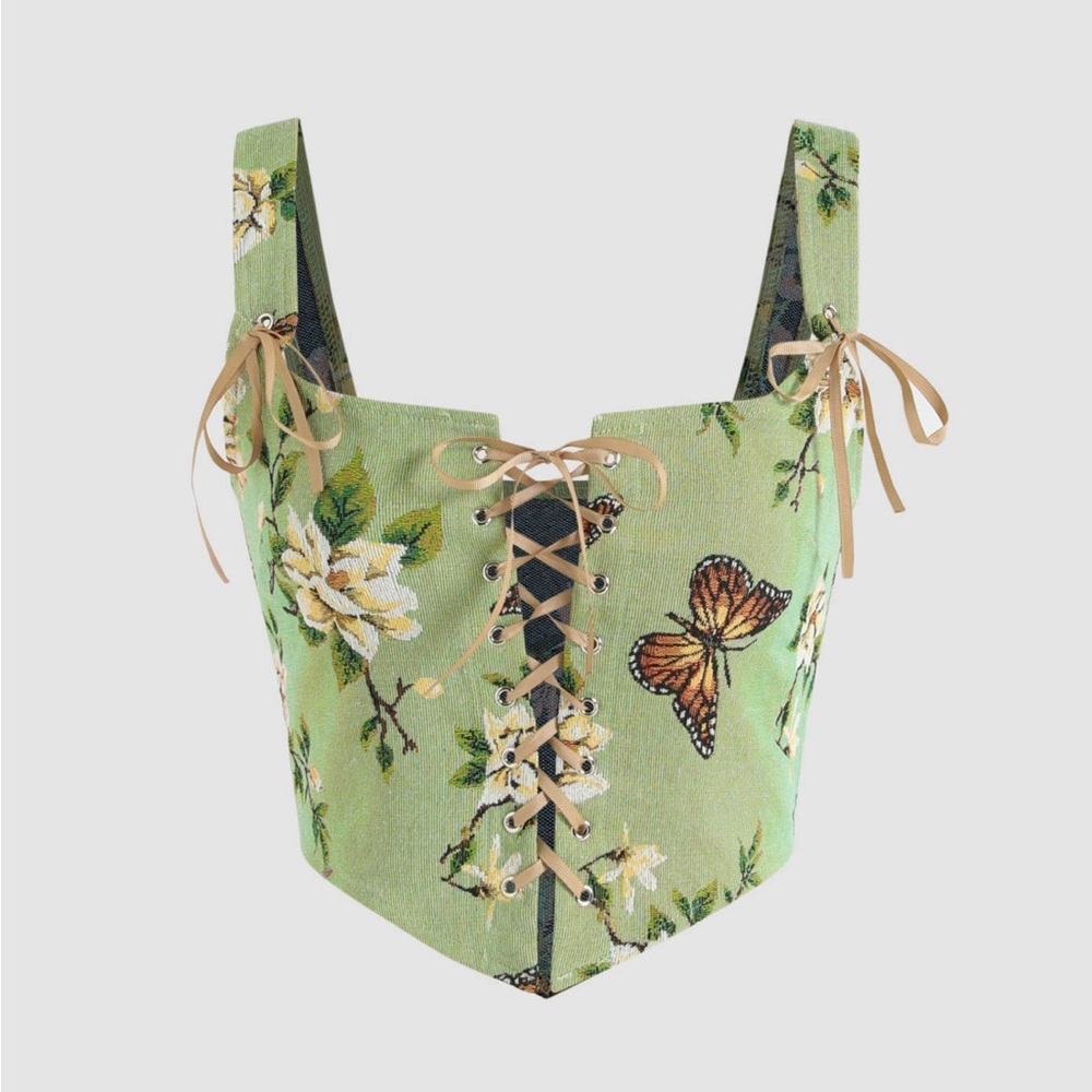 Green floral crop top. Size small.